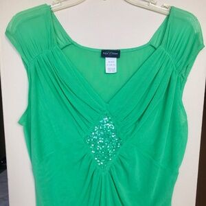 Kay Celine Sleeveless Ruched Green‎ Top SZ L EUC